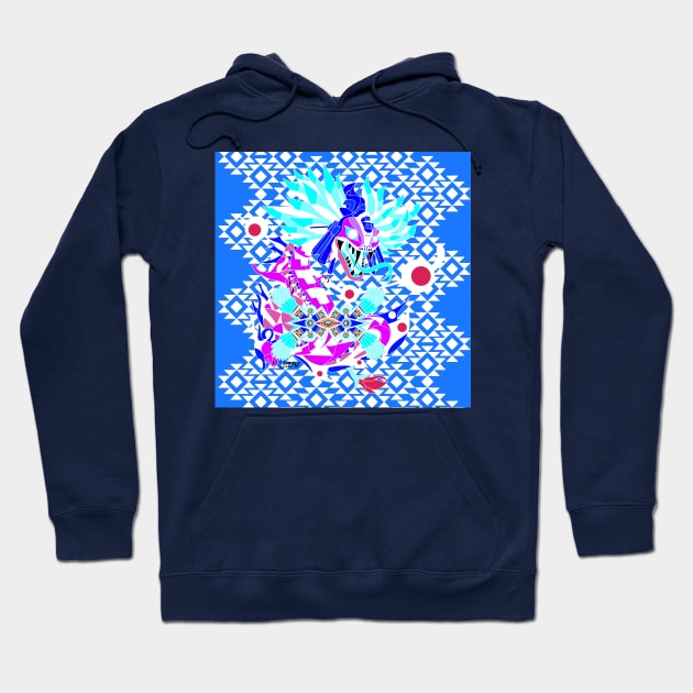 blue dragon quetzalcoatl ecopop art in mexican aztec tribal pattern Hoodie by jorge_lebeau